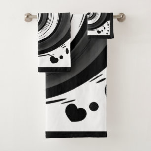 Swirl liquid circle modern black white colours bath towel set