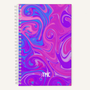 Swirl Marble Paint Artist INITIALS Pink Purple Fun Notebook