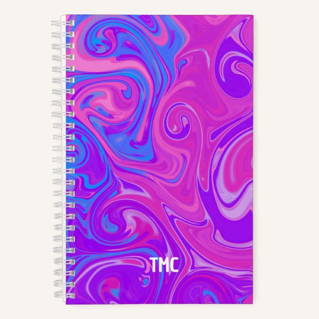 Swirl Marble Paint Artist INITIALS Pink Purple Fun Notebook (Front)