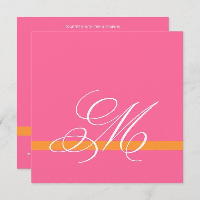 Swirl Monogram Wedding Invitation Pink Silver (Front/Back)