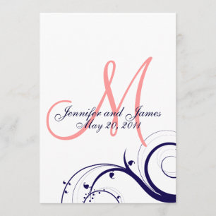 Swirl Monogram Wedding Invitations Navy Coral