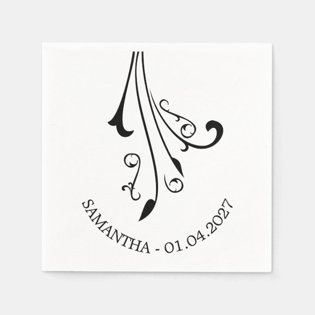 Swirl Ornaments Horror Black Gothic Napkin (Front)