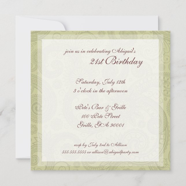 Swirl Pattern Birthday Party Invitations (Front)