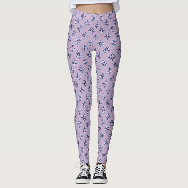 Swirl Pattern - Navy Blue White Sky Blue Leggings (Front)