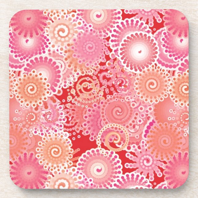 Swirl pattern, pink, coral, peach and cream coaster (Front)