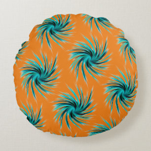 Swirl Pattern - Teal Green Blue Orange Yellow Round Cushion