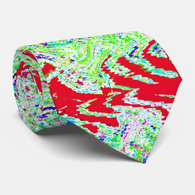 Swirl Patterns Abstract Colourful Bright Green Red Tie (Rolled)