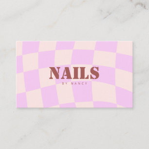 Swirl Pink Retro Chequerboard Nail Salon Business Card