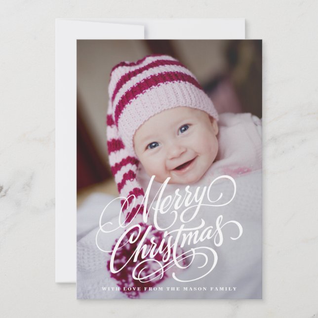 Swirl Script Overlay Holiday Photo Card (Front)