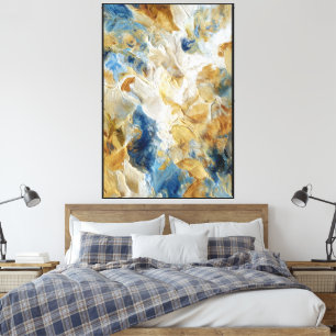 Swirl & Shine: Blue Gold Texture Abstract Art Canvas Print