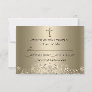 Swirl Snowflake & Cross Gold Baptism RSVP