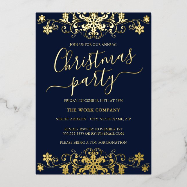 Swirl Snowflake Navy Corporate Christmas Party  (Front)