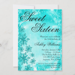 Swirl Snowflakes Teal Sweet 16 Winter Wonderland Invitation