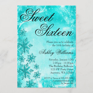 Swirl Snowflakes Teal Sweet 16 Winter Wonderland Invitation