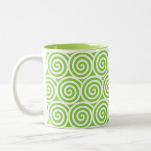 Swirl Spiral Circles on Green & White Two-Tone Coffee Mug