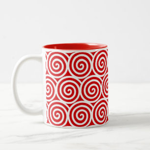 Swirl Spiral Circles on Red & White Two-Tone Coffee Mug