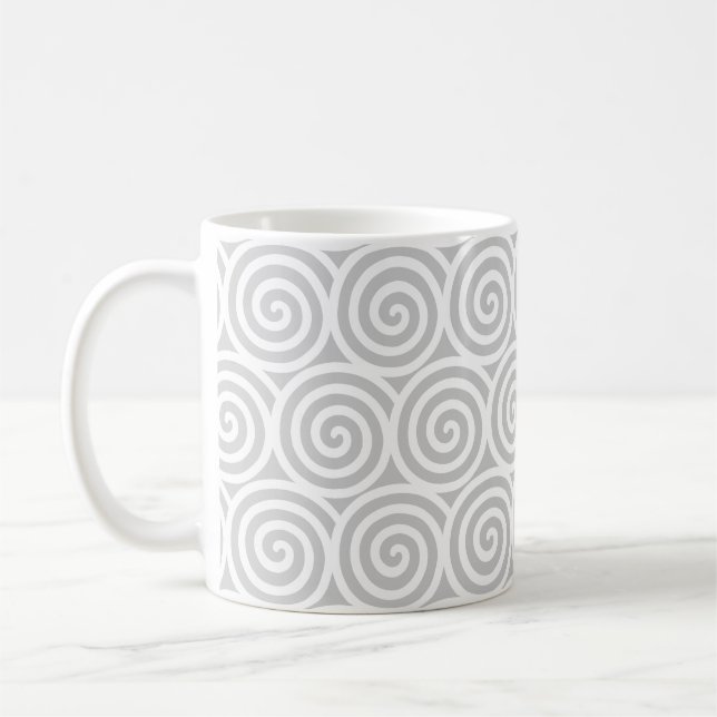 Swirl Spiral Circles on Silver Grey & White Coffee Mug (Left)