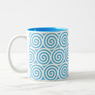 Swirl Spiral Circles on Turquoise & White Two-Tone Coffee Mug