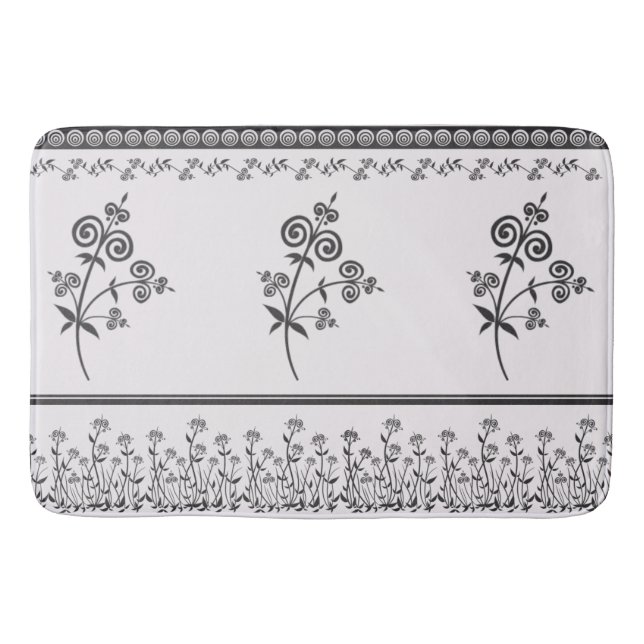 Swirl Style Flora & Foliage In Ornamental Pattern Bath Mat (Front)