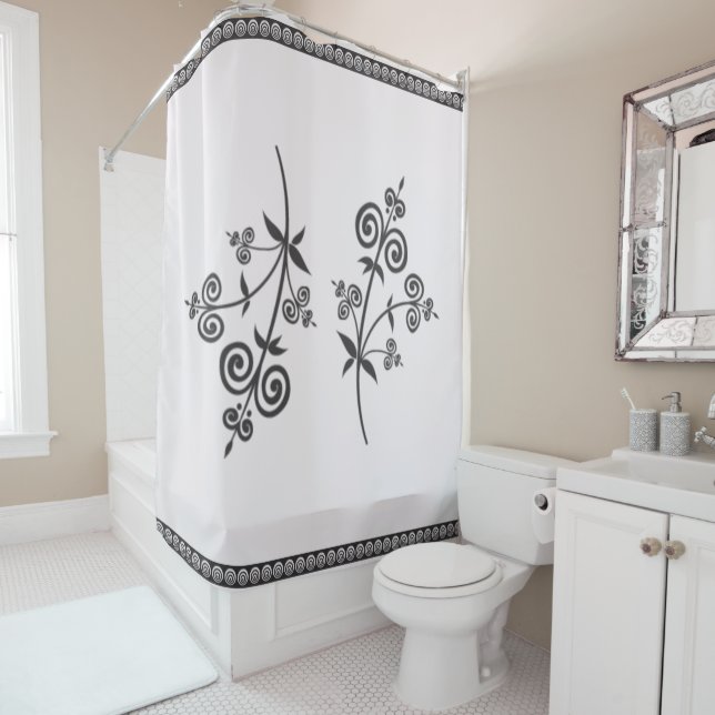 Swirl Style Flora & Foliage In Ornamental Pattern Shower Curtain (In Situ)