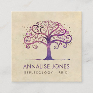 Swirl Tree of Life - Violet Purple Square Business Card