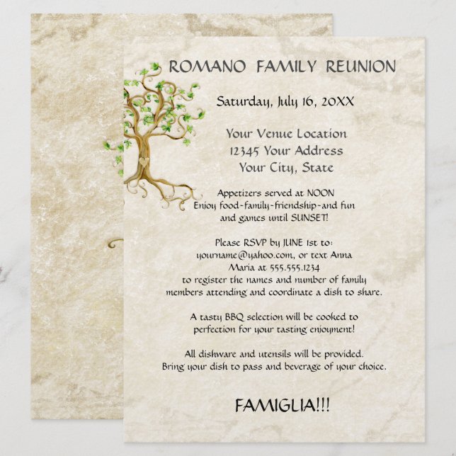Swirl Tree Roots Antique Family Reunion Picnic  Invitation (Front/Back)