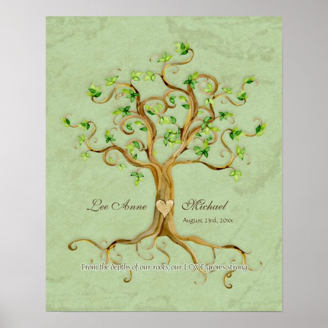 Swirl Tree Roots Antiqued Aqua Wedding Gift Art Poster (Front)