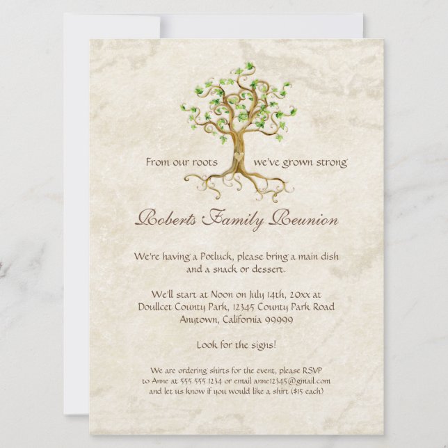 Swirl Tree Roots Antiqued Family Reunion Invite (Front)
