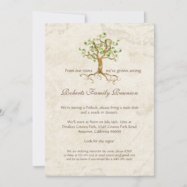 Swirl Tree Roots Antiqued Family Reunion Invite (Front)