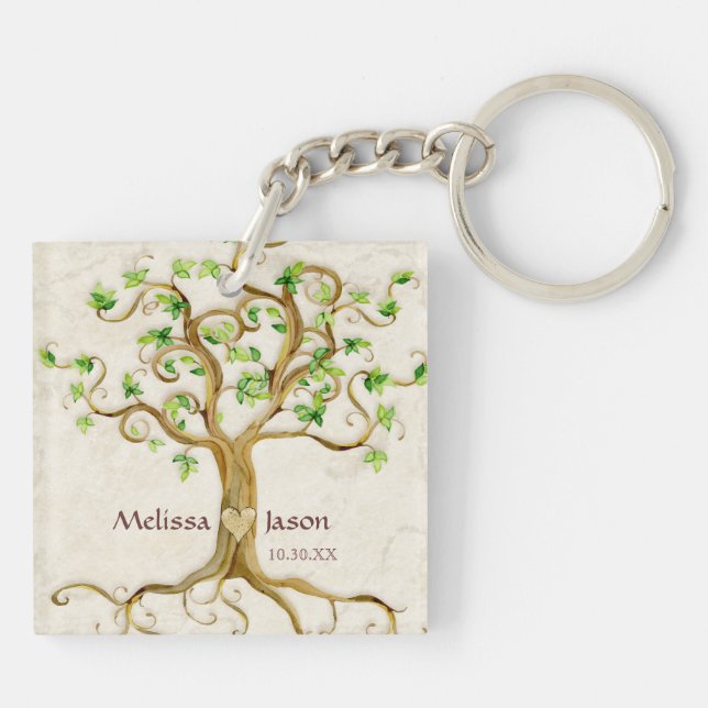 Swirl Tree Roots Antiqued Family Reunion Invite Key Ring (Back)