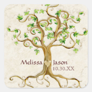Swirl Tree Roots Antiqued Family Reunion Invite Square Sticker