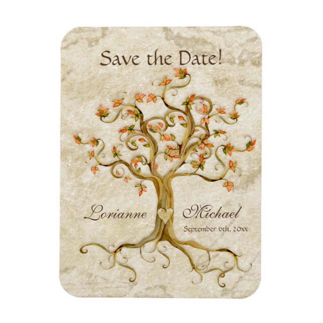 Swirl Tree Roots Antiqued Parchment Save the Date Magnet (Vertical)