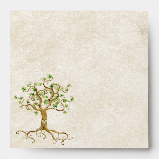 Swirl Tree Roots Antiqued Parchment Wedding Envelopes (Front)