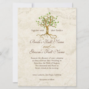 Swirl Tree Roots Antiqued Parchment Wedding Invitation