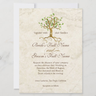 Swirl Tree Roots Antiqued Parchment Wedding Invitation