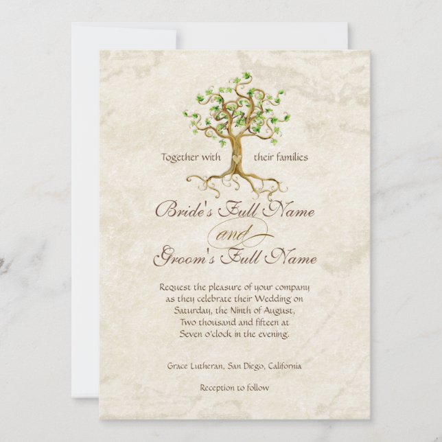 Swirl Tree Roots Antiqued Parchment Wedding Invitation (Front)