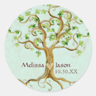 Swirl Tree Roots Antiqued Personalised Names Heart Classic Round Sticker