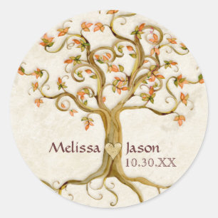 Swirl Tree Roots Antiqued Personalised Names Heart Classic Round Sticker