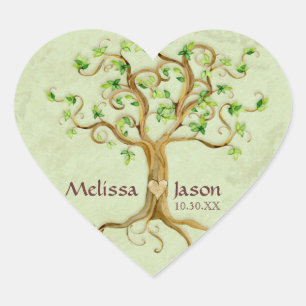 Swirl Tree Roots Antiqued Personalised Names Heart Heart Sticker