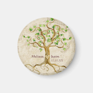 Swirl Tree Roots Antiqued Personalised Names Heart Magnet