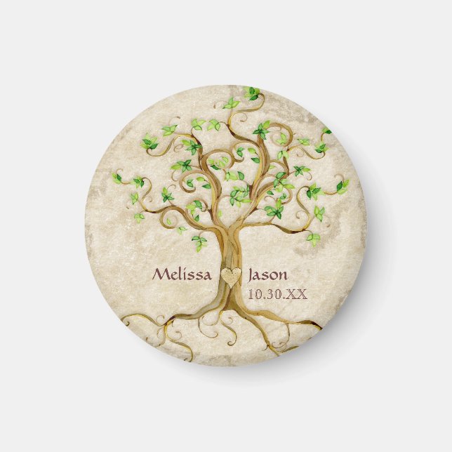 Swirl Tree Roots Antiqued Personalised Names Heart Magnet (Front)