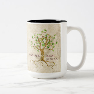 Swirl Tree Roots Antiqued Personalised Names Heart Two-Tone Coffee Mug
