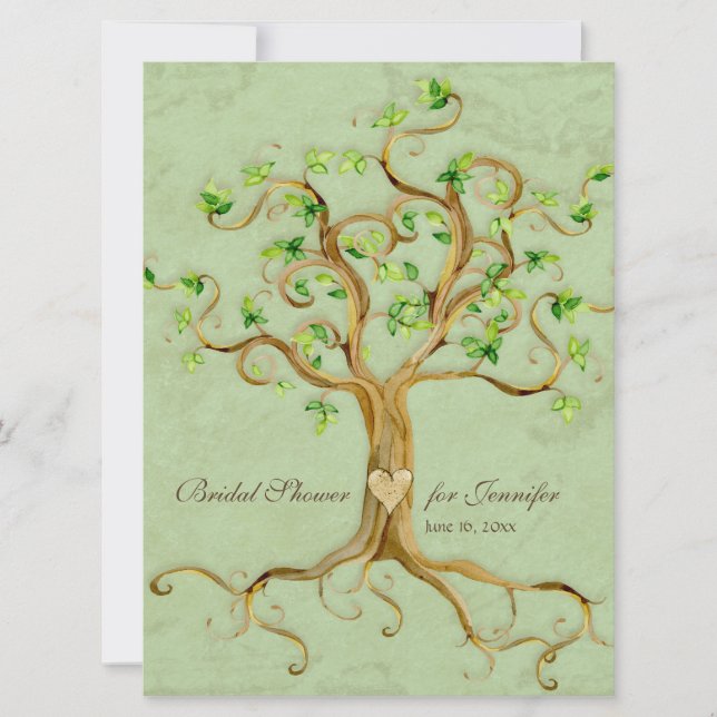 Swirl Tree Roots Antiqued Sage Bridal Shower Invitation (Front)