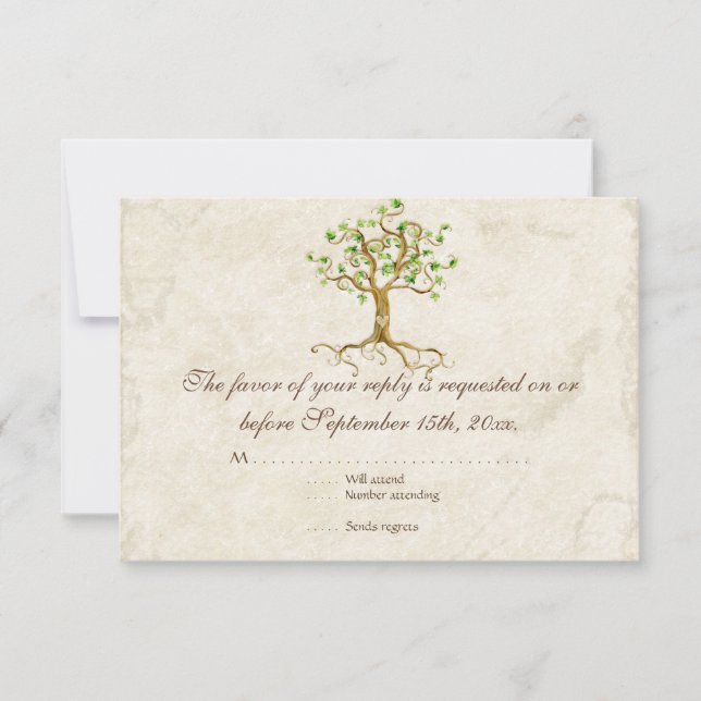 Swirl Tree Roots Antiqued Sage RSVP Response Card (Front)