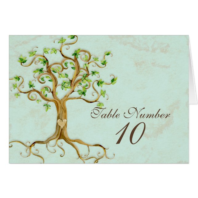 Swirl Tree Roots Antiqued Sage Table Number Cards (Front Horizontal)