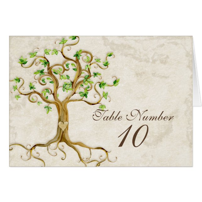 Swirl Tree Roots Antiqued Sage Table Number Cards (Front Horizontal)