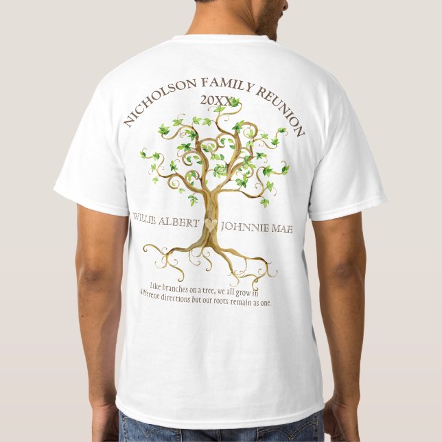 Swirl Tree Roots Family Reunion Add Your Names T-Shirt (Back)