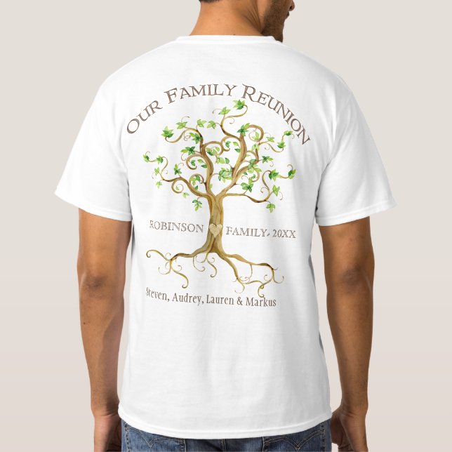 Swirl Tree Roots Personalise Family Reunion Gift T-Shirt (Back)