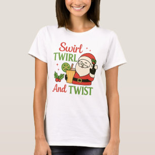 Swirl Twirl And Twist Print   Funny Drinking Santa T-Shirt