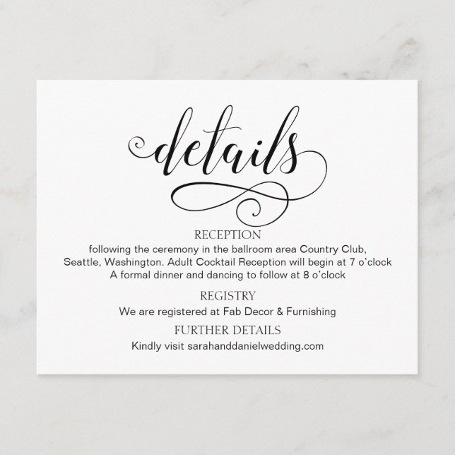 Swirl Typography Wedding Details Enclosure Card (Front)